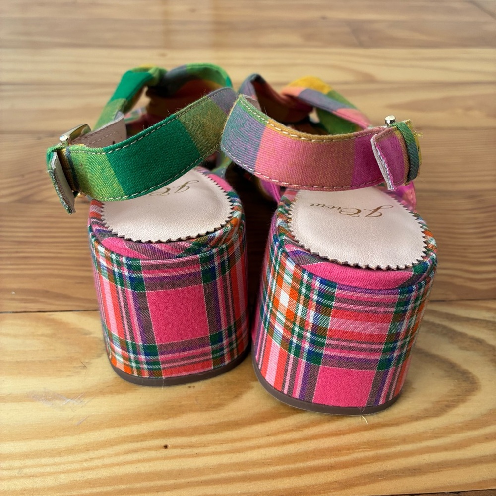 J. Crew Twisted Knot Penny Plaid Chunky Heeled Sandals Size 6 - Picture 5 of 9
